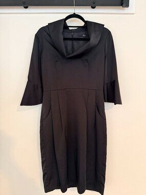 Roni NYC Cowl Neck Bell Sleeve Midi Dress Black Size M